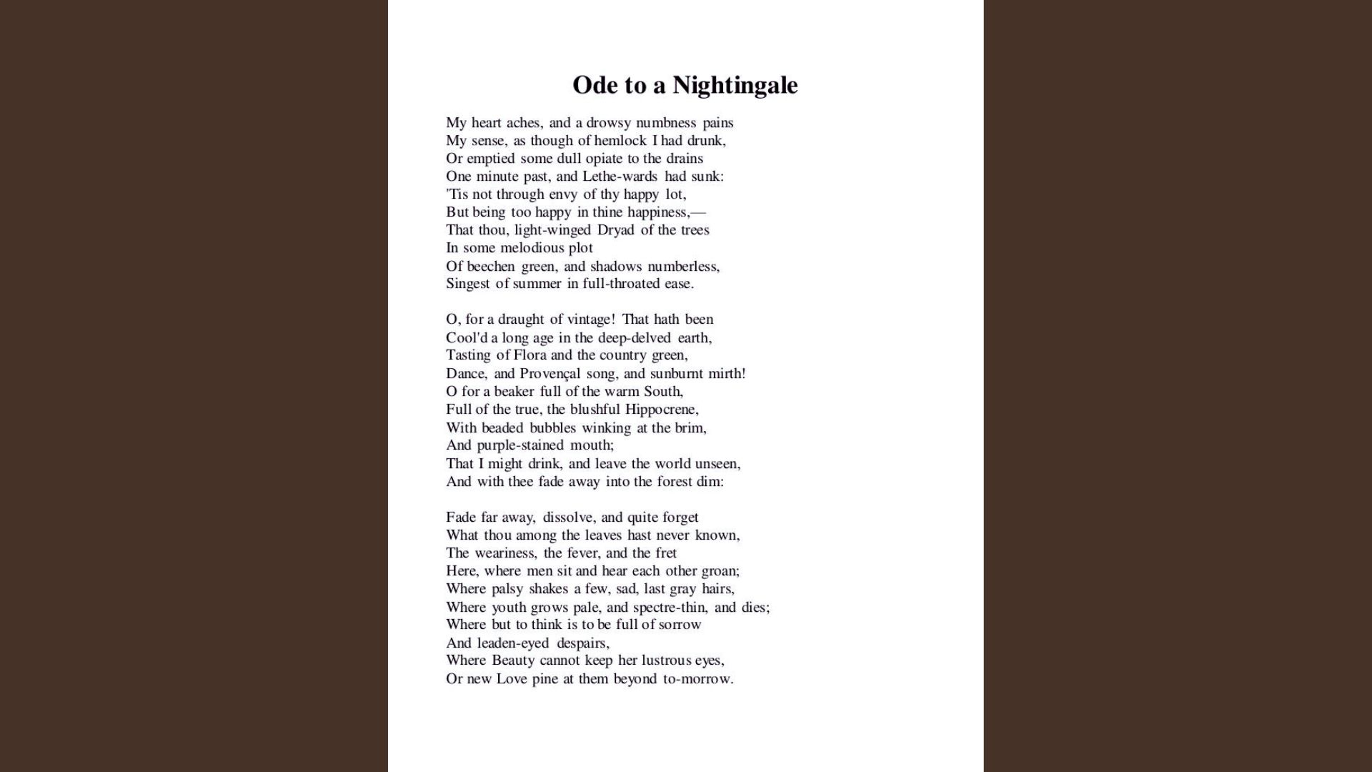Nightingale perched on a tree representing Keats' Ode to a Nightingale