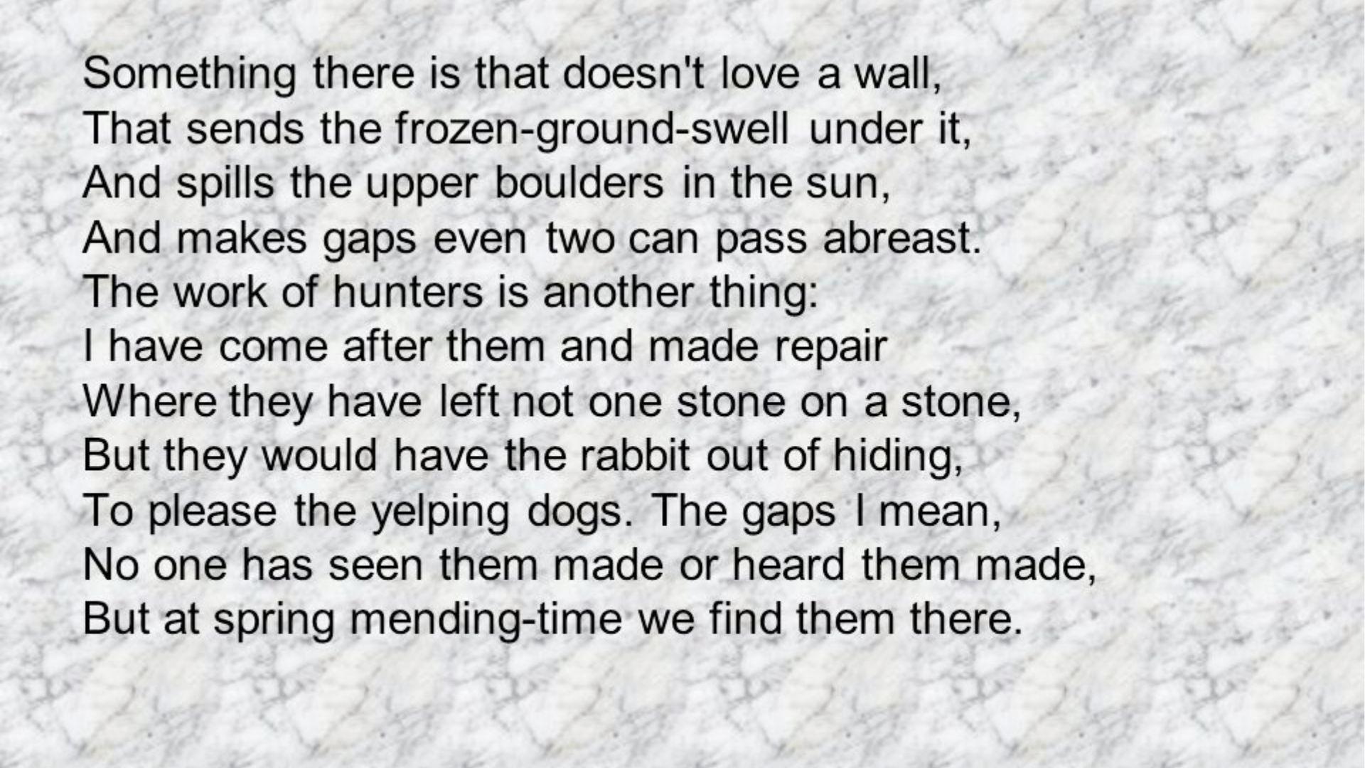 Mending Wall poem text on a white marble backgroundFile Name: mending-wall-robert-frost-poem