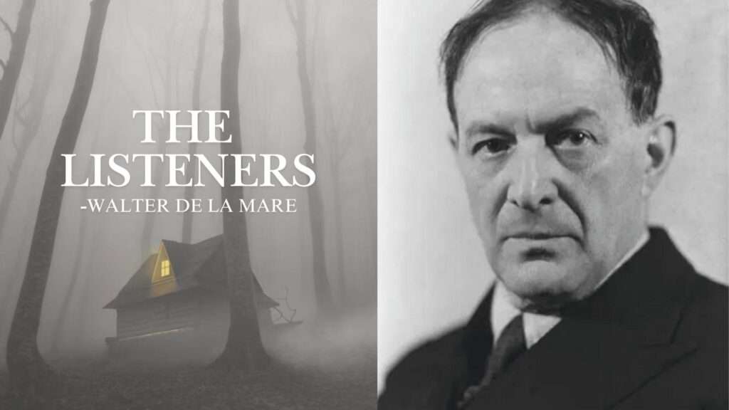 Portrait of Walter de la Mare beside a foggy forest house File Name:walter-de-la-mare-listeners