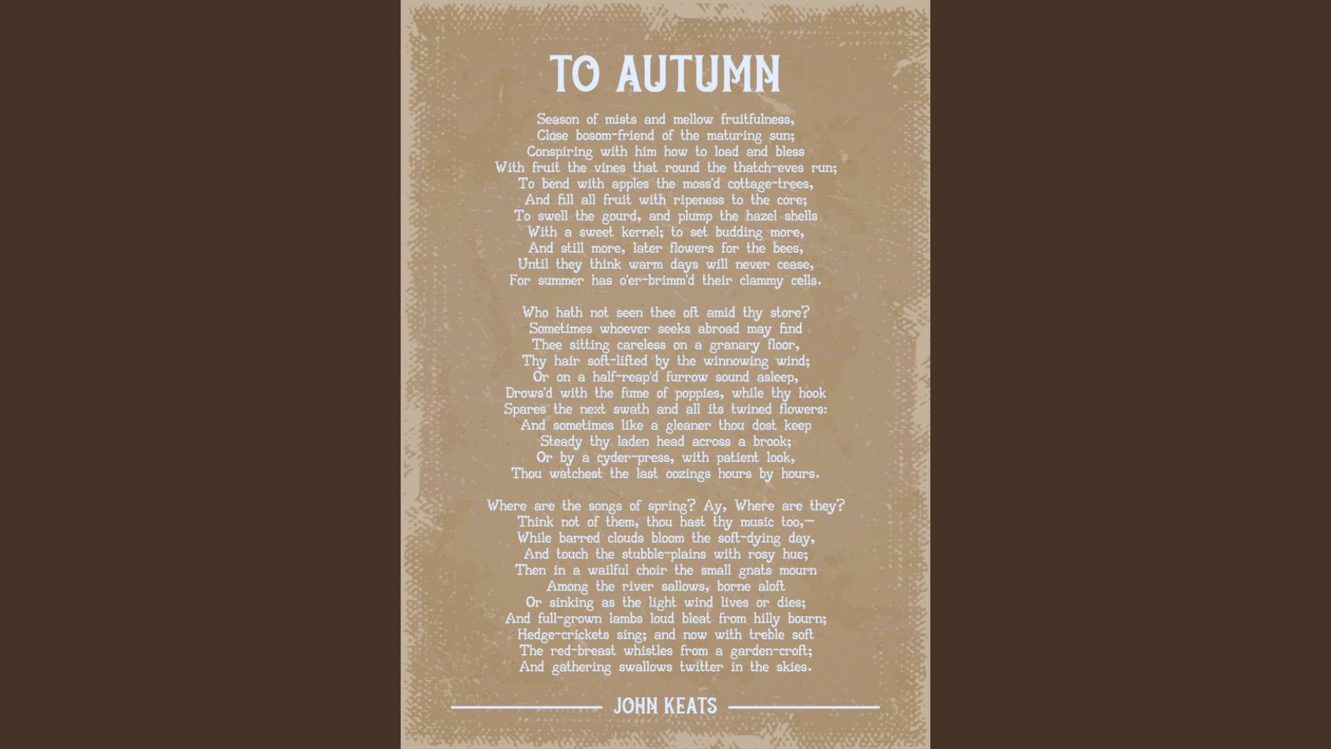 Autumn landscape with ripe leaves representing John Keats' To Autumn