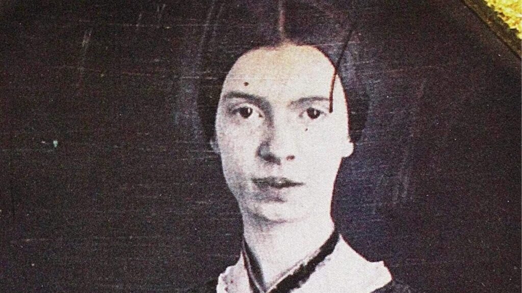 Emily Dickinson portrait in a vintage black and white photograph
