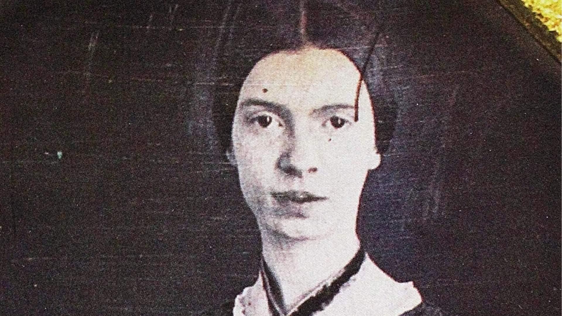 Emily Dickinson portrait in a vintage black and white photograph