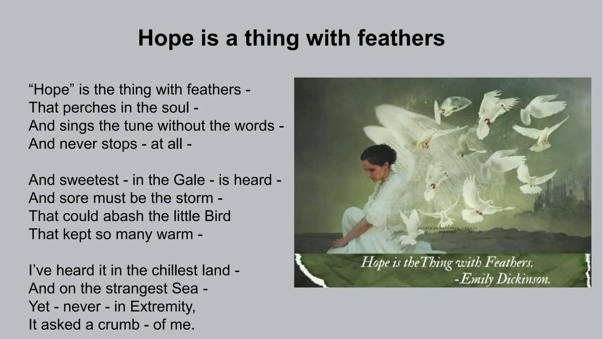 Hope is the Thing with Feathers poem text by Emily Dickinson