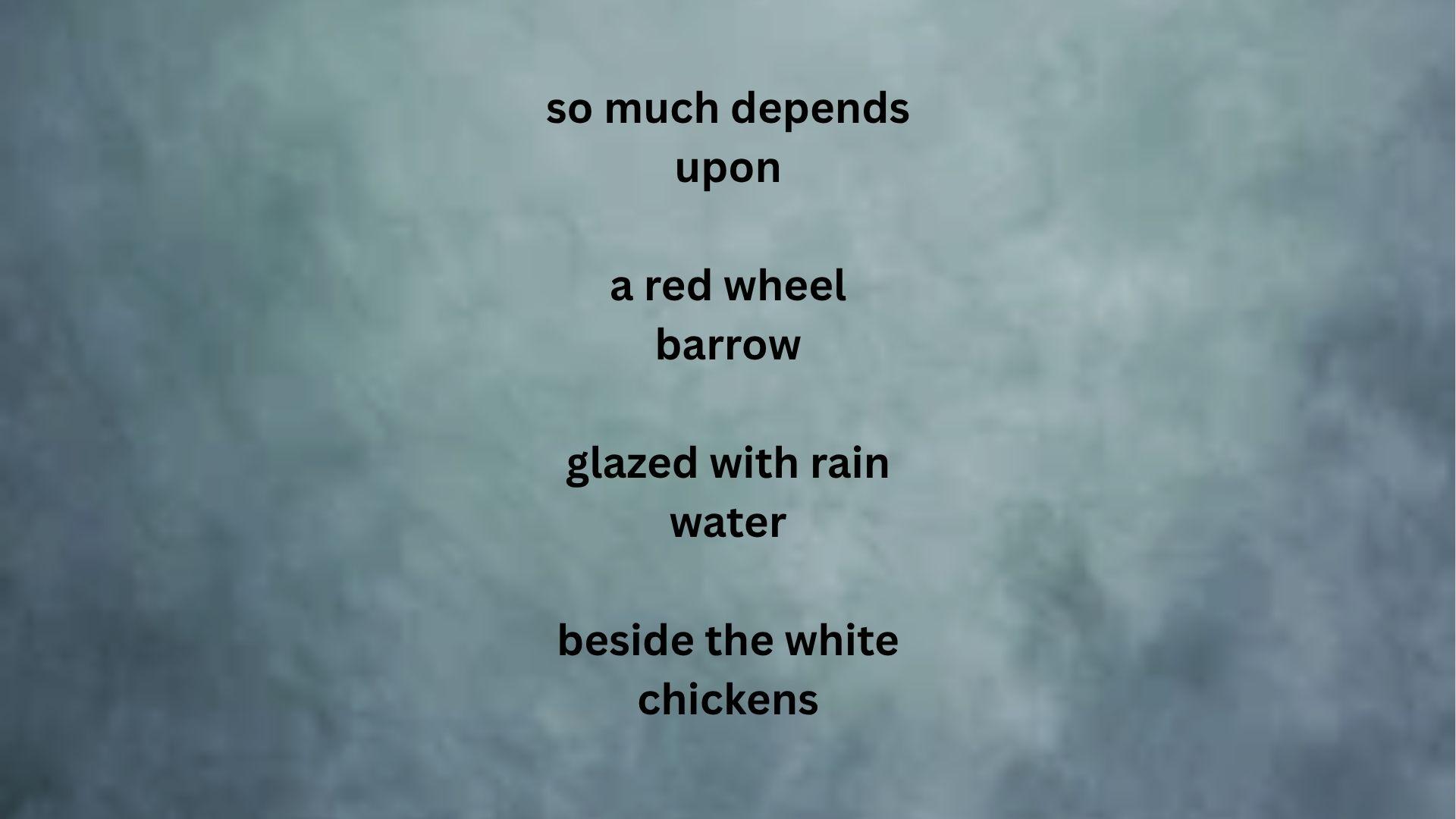 The Red Wheelbarrow poem displayed over a soft blue-grey textured background