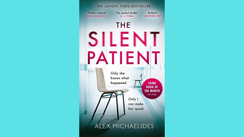 The Silent Patient by Alex Michaelides book cover featuring an empty chair in a hospital hallway