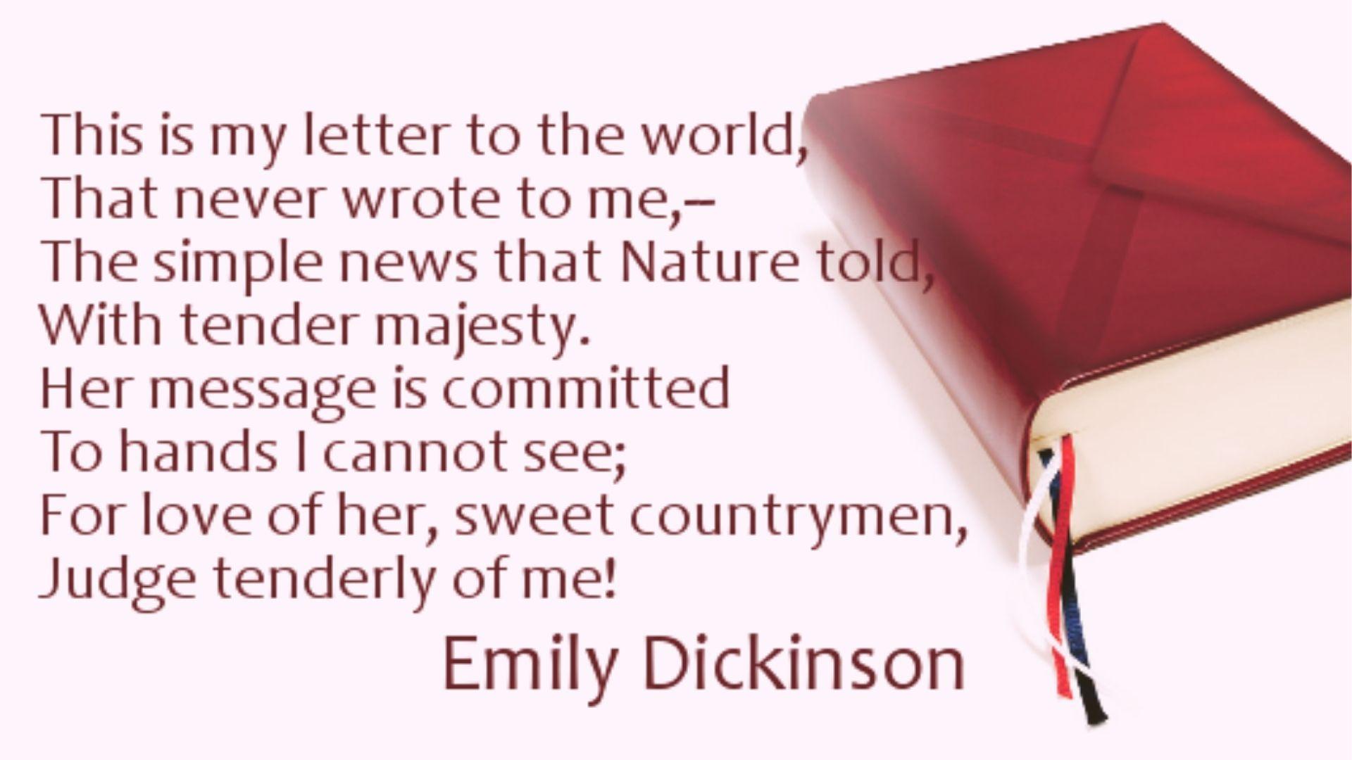 Emily Dickinson’s “This Is My Letter to the World” poem beside a red bound book