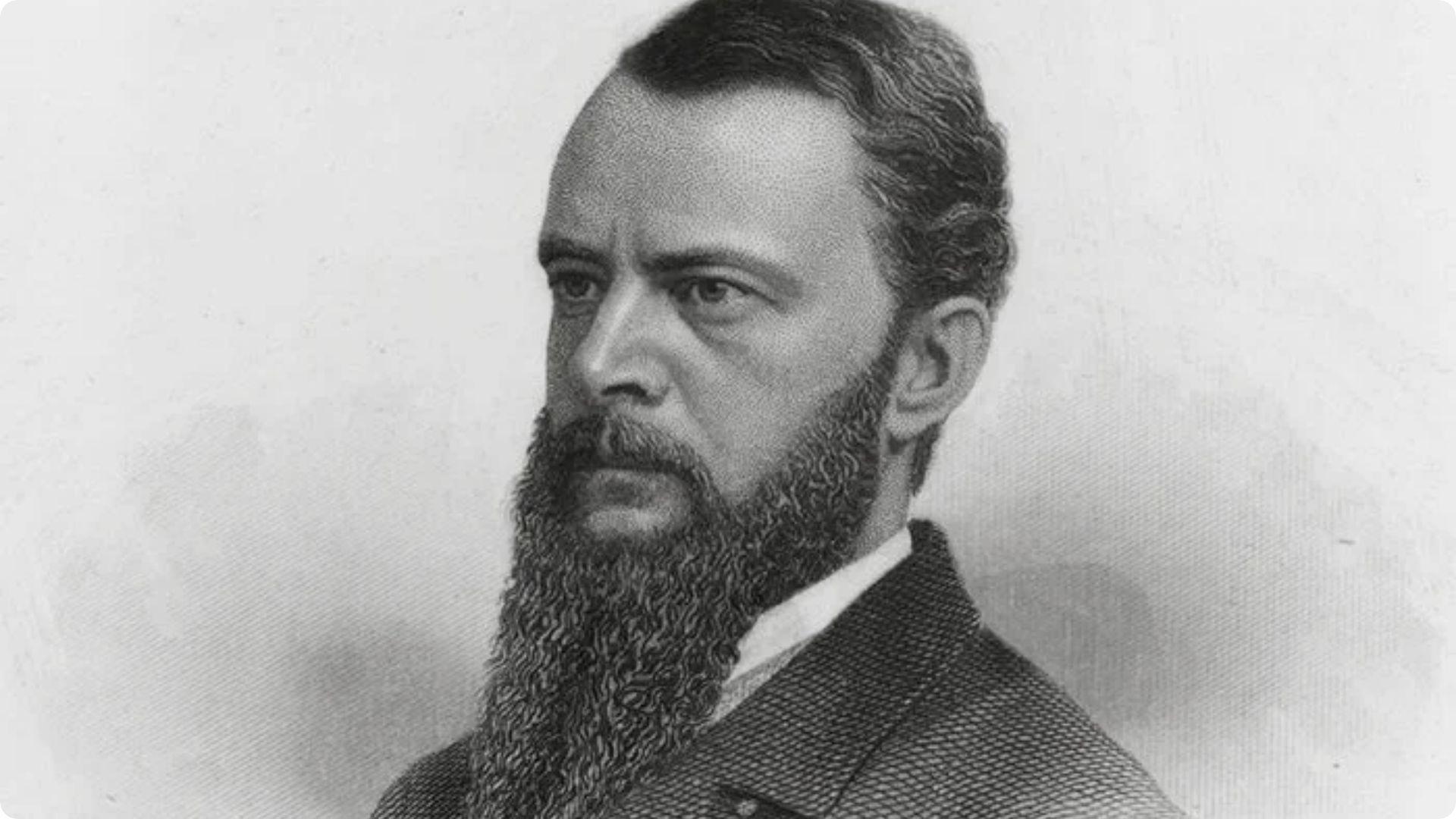 Vintage black and white engraved portrait of Edward Lear. File name:edward-lear-portrait