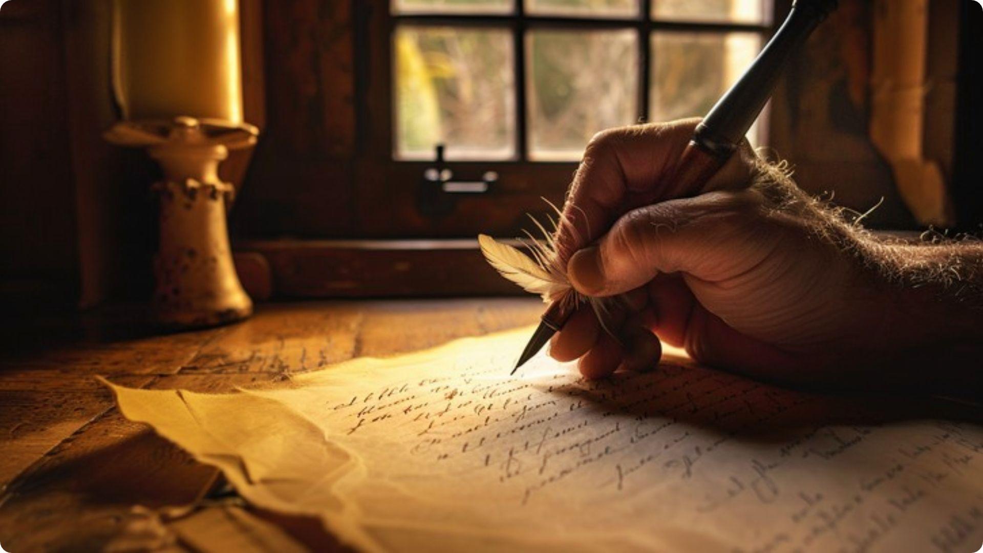 Hand-lettered limerick on cream paper with a pen beside it.File Name-handwritten-limerick-cream-paper