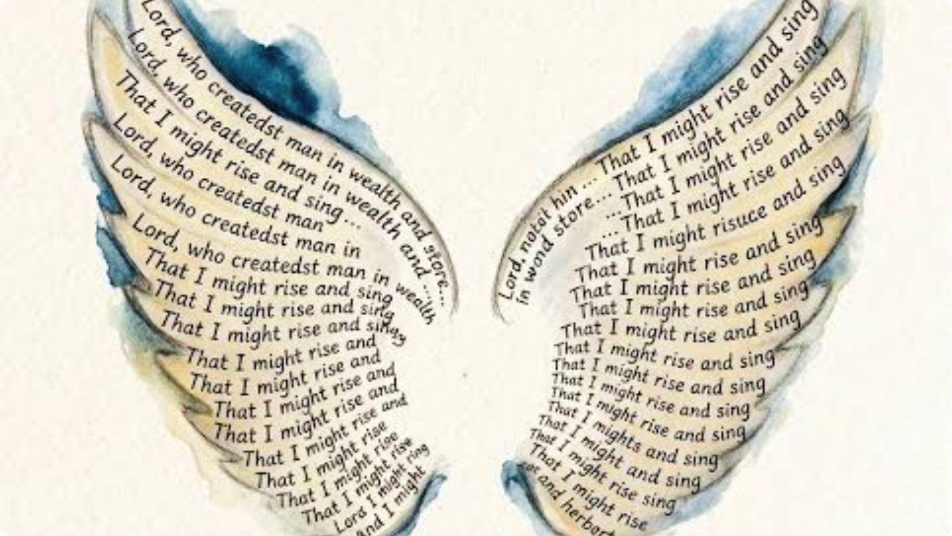 George Herbert's Easter Wings printed sideways in the shape of two pairs of wings. File Name: easter-wings-herbert-pattern-poem