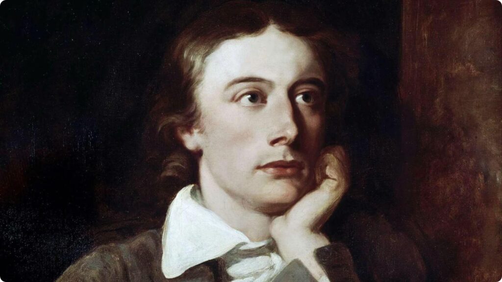 Portrait of poet John Keats resting chin on hand, wavy brown hair. File Name: john-keats-portrait