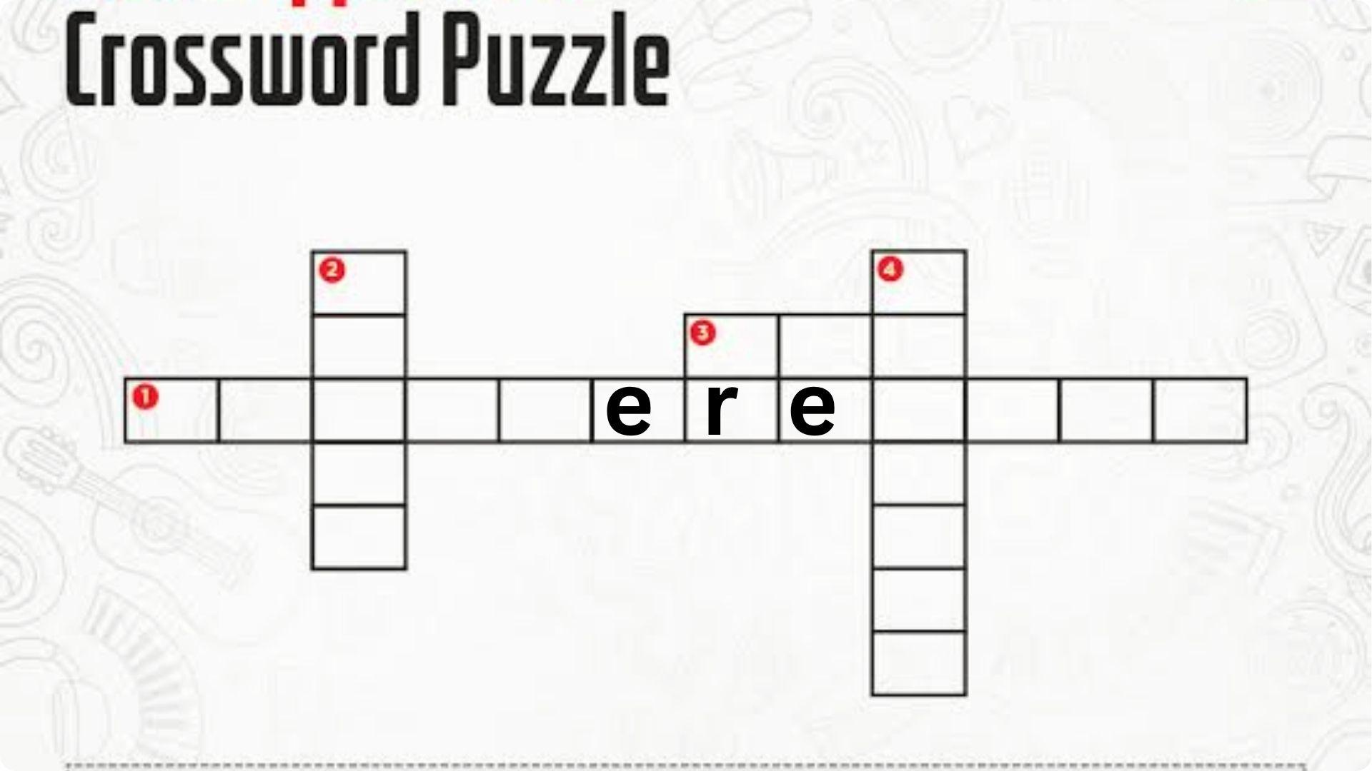 Crossword puzzle grid with letters ere filled in the middle of a long word. File Name: ere-crossword-answer-grid