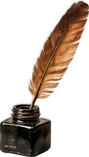 Vintage feather quill pen in black ink bottle representing classic literature