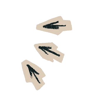 Three black arrow illustrations on beige paper tags
