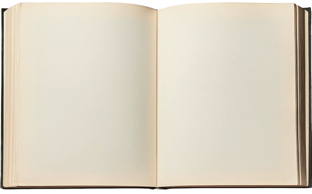 Open book showing About Us section with text Lose Yourself in a Good Story