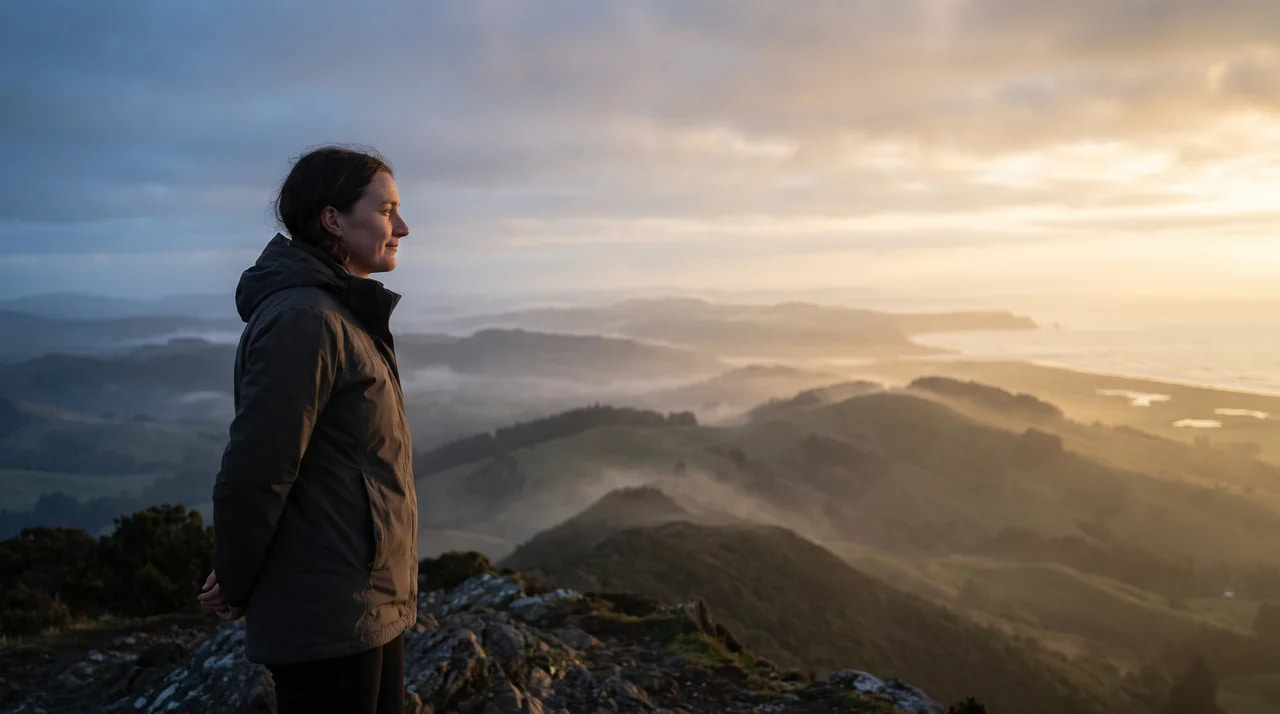 Person standing in warm sunrise light symbolizing confidence, self-belief, and inner potential.