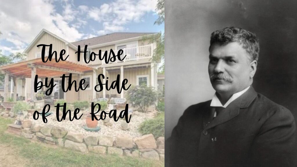 Modern house with text and portrait of Sam Walter Foss.